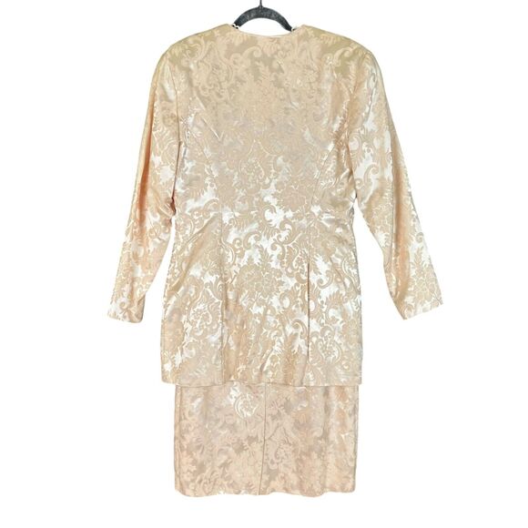 Vtg Jessica McClintock Lace Brocade Pearls Dress Jacket Set Bridal Pink NWT 12 - Picture 4 of 16